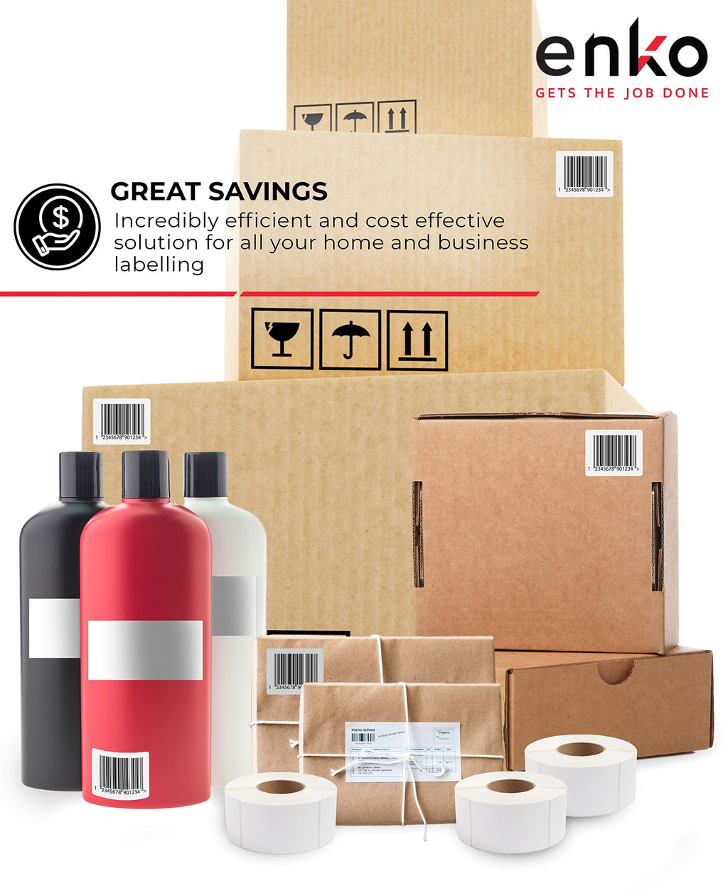 enKo 3 x 5 in 3 Rolls | 1050 Direct Thermal Address and Barcoding Labels 3 Rolls, 1050 Labels