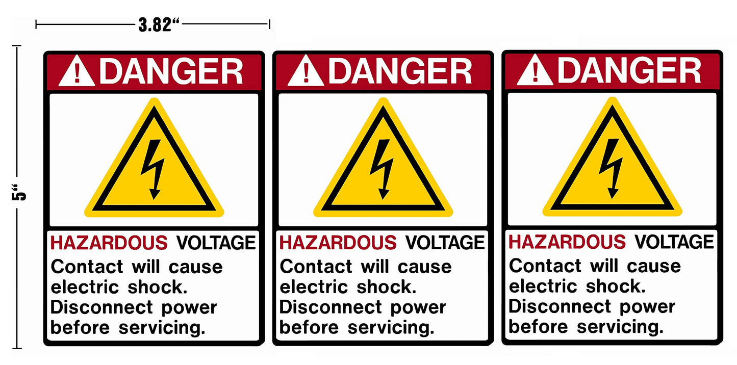 Danger Hazardous Voltage Decal Sticker, 3x5 Inch, Pack of 3, Warning Sign for Electric Shock Risk, Durable Weatherproof Adhesive, Safety Labels for Equipment, Industrial Use, OSHA Compliant