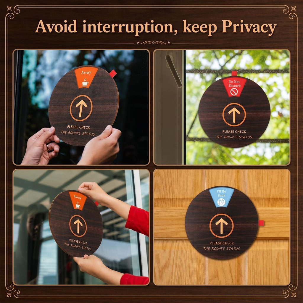 Chunful 6 Pcs 8" Large Office Door Sign 8 Status Options Wheel, Wood Color