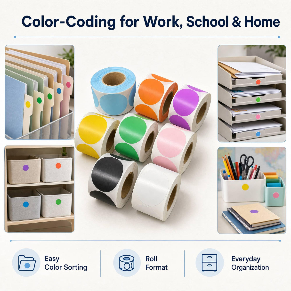 1500 Yellow, Green, Red 2 Inch Round Color Code Dot Stickers for Inventory Organization & File Classification - Blank Labels to Write On Need Carbon Ribbon/Yellow/Green/Red