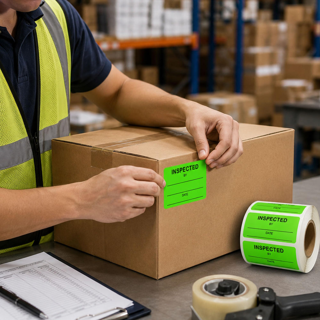 1 X 2 Inch Inspected by Rectangle Labels Quality Control Inventory Labels Green 1 x 2 inch