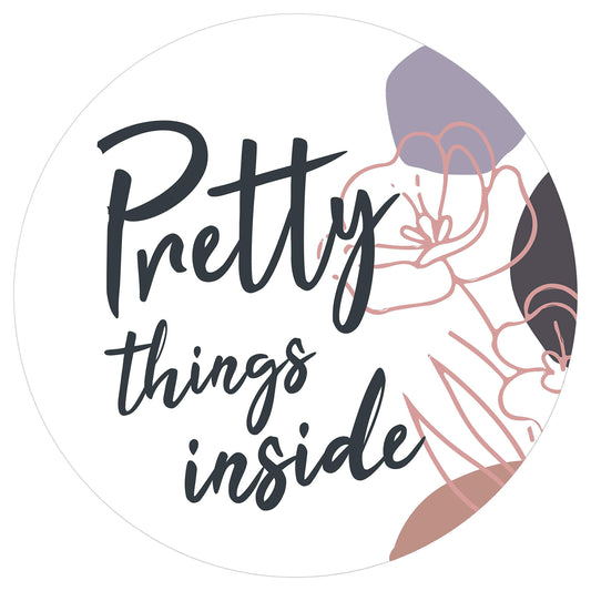 easykart labels 300 Pretty Things Inside Sticker Labels | White Background with Flowers Design | 2" Inch Round | Highly Recommended for Small Business Owners