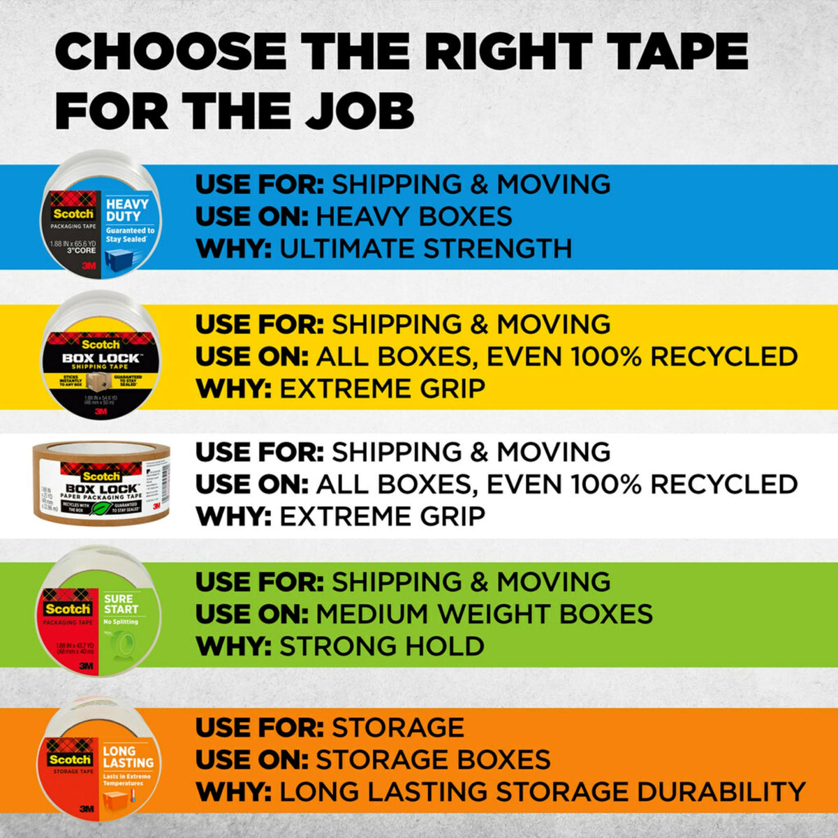 Scotch Box Lock Packing Tape, 1.88 in x 22.2 yd, 6 Rolls