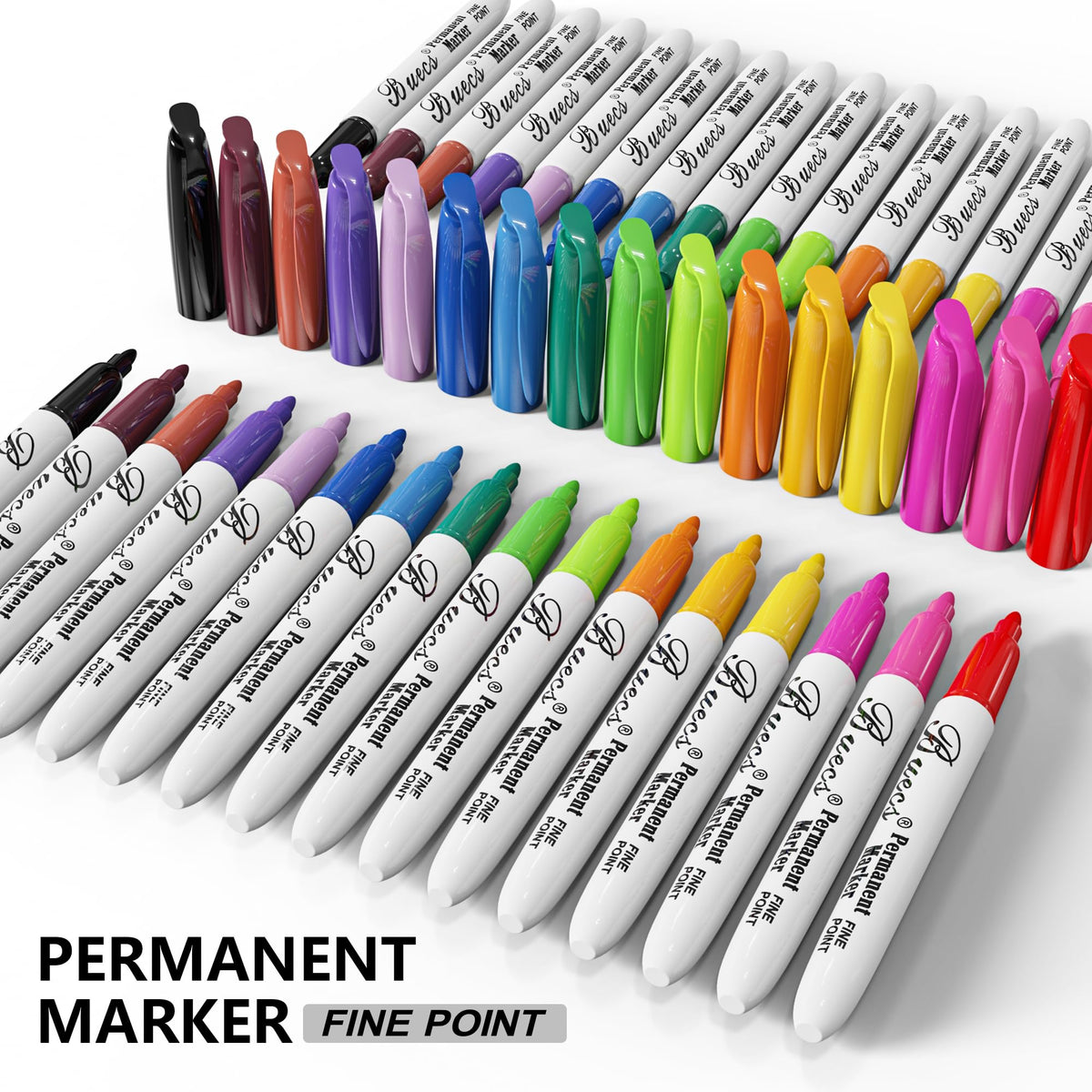Buecs Permanent Markers, 96 Count Fine Point Permanent Markers, 16 colors, Waterproof & Smear Proof Markers, Quick Drying, Office Supplies for School, Office, Home
