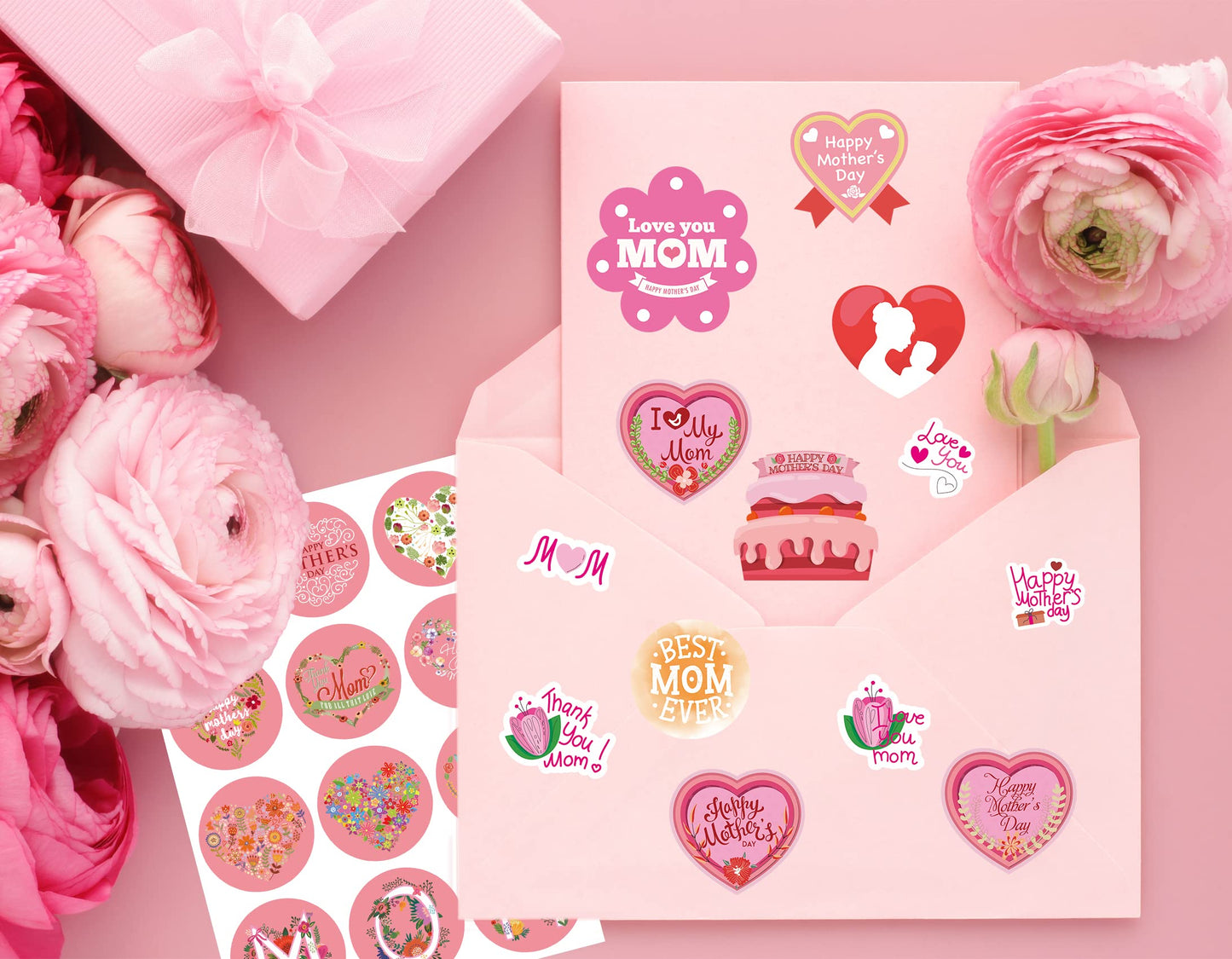 Funnlot Mothers Day Stickers Happy Mothers Day Stickers 348PCS Mothers Day Sticker for Kids Mothers Day Labels for Envelope Card Decorations Boxes Party Favor