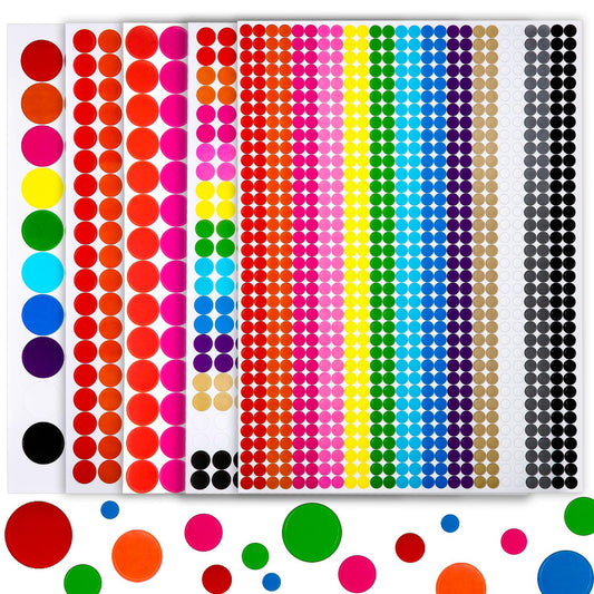 Boao 10 Sheets Polka Dots Stickers Colored Dot Stickers Round Sticker Labels Neon Color Wall Decals Sticker for Bedroom Playroom Nursery Classroom Decoration(Rainbow, 5 Sizes) Rainbow