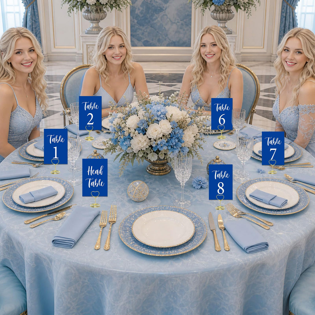 Blue Wedding Table Numbers 1-20 with Head Table and 21PCS Card Holders Blue