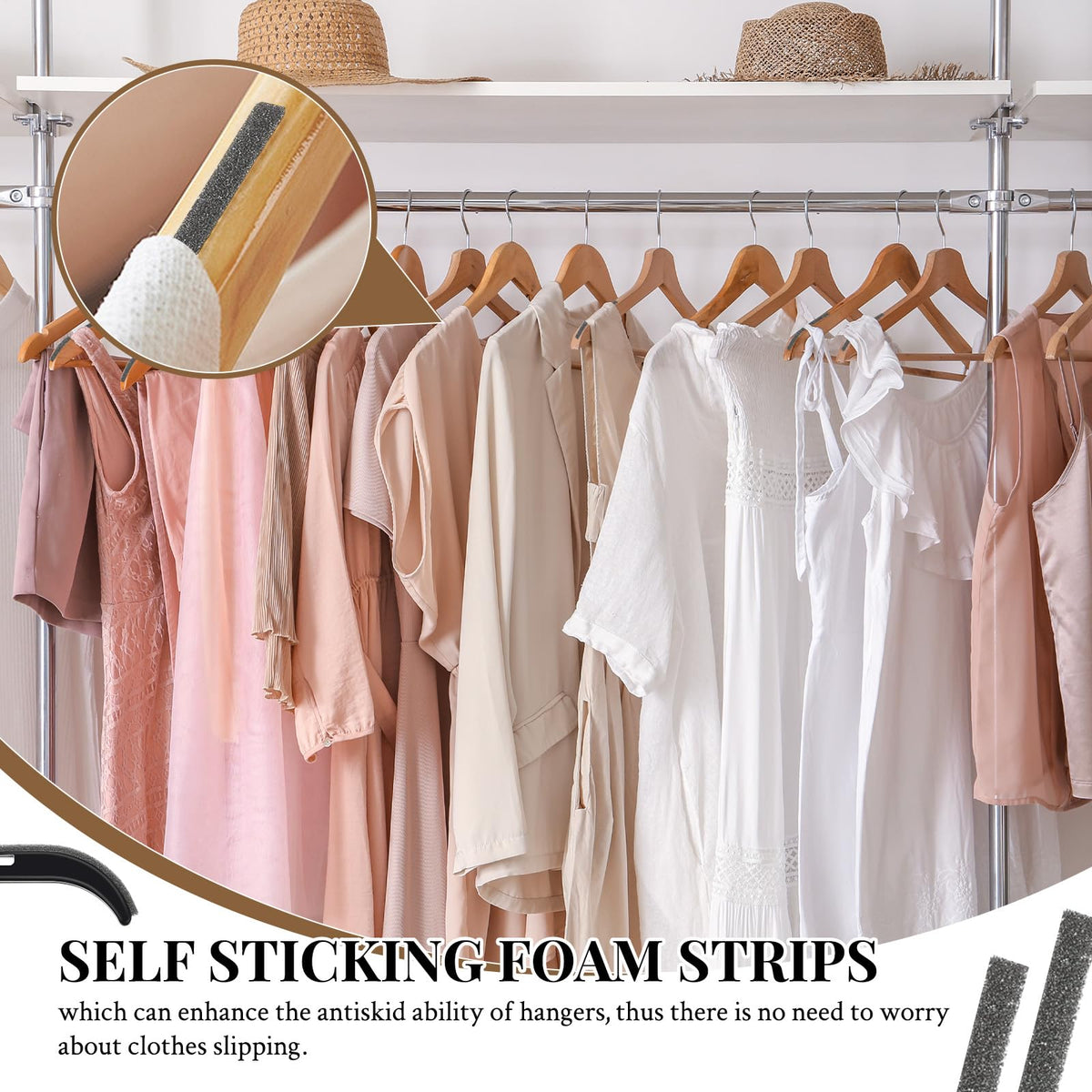 200Pcs Foam Strips with Adhesive for Clothes Hangers, Non-Slip Foam Tape Hanger Grips Self Sticking Self-Adhesive Foam Strips (3.4 X 0.27 in) 3.4 X 0.27 in