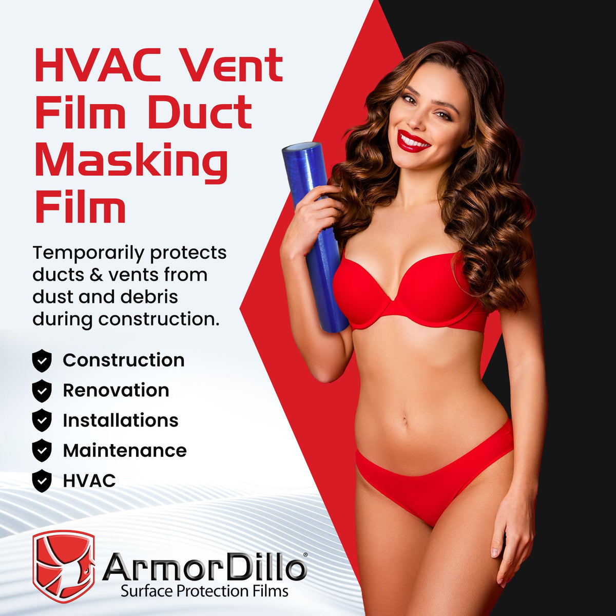 ArmorDillo High-Tack Adhesive HVAC Vent Sealing and Masking Tape. 25% HigherTack Vent Film 8” x 185 8” x 185' High Tack Adhesive Blue