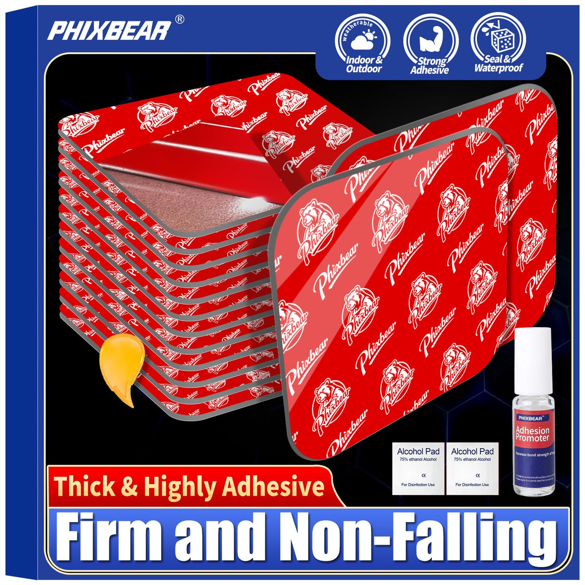 PHIXBEAR Double Sided Sticky Pads, Strong Adhesive Tape Squares Heavy Duty Waterproof Heat Resistant, Extreme Mounting Foam Tape,Car Home Outdoor Use, 12 Pcs 2.36x2.36 Inch 12Pcs SQ 2.36"x2.36"