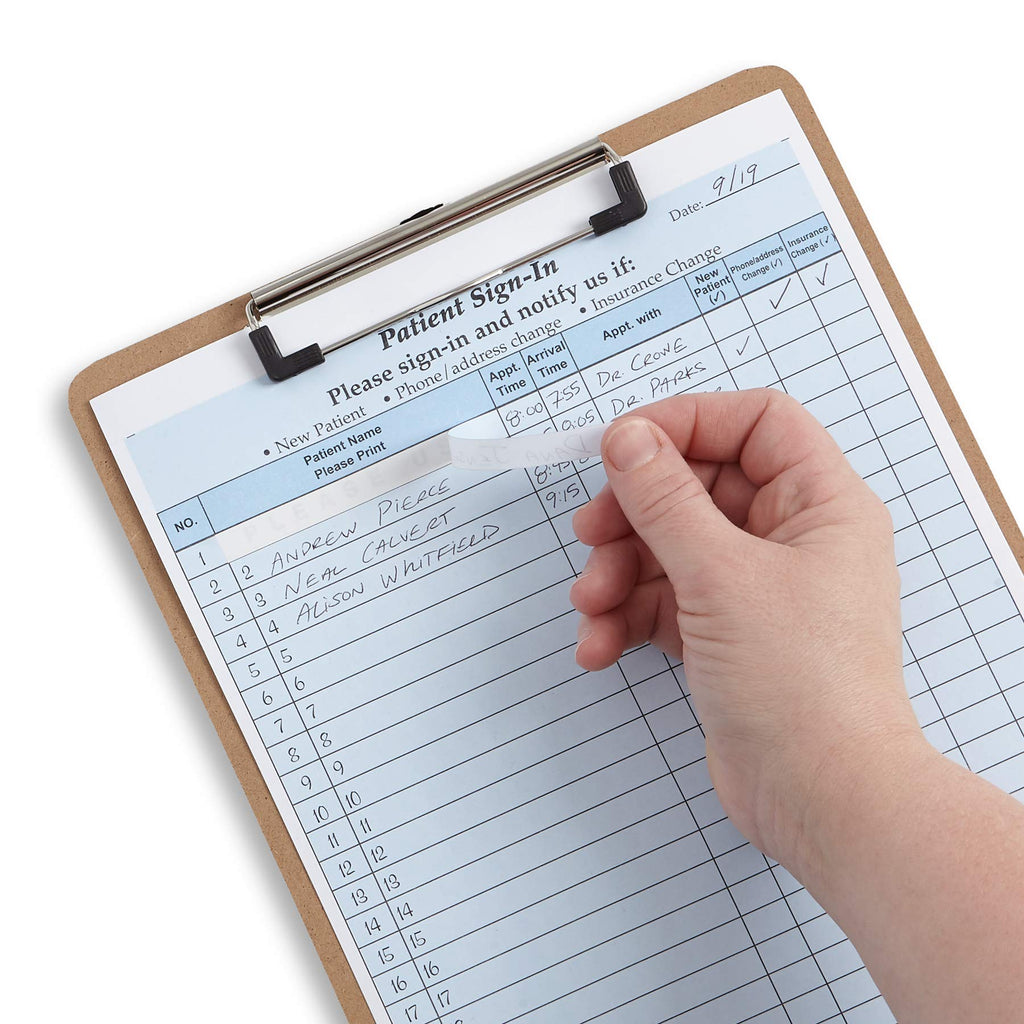 Blue Summit Supplies 25 patient sign-in forms with peel-away adhesive labels, carbonless, HIPAA compliant for medical and dental offices.