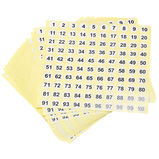 uxcell Round Number Stickers, 10mm Dia Number 1-100 Coated Paper Label 15 Sheets, Black Word/White Background