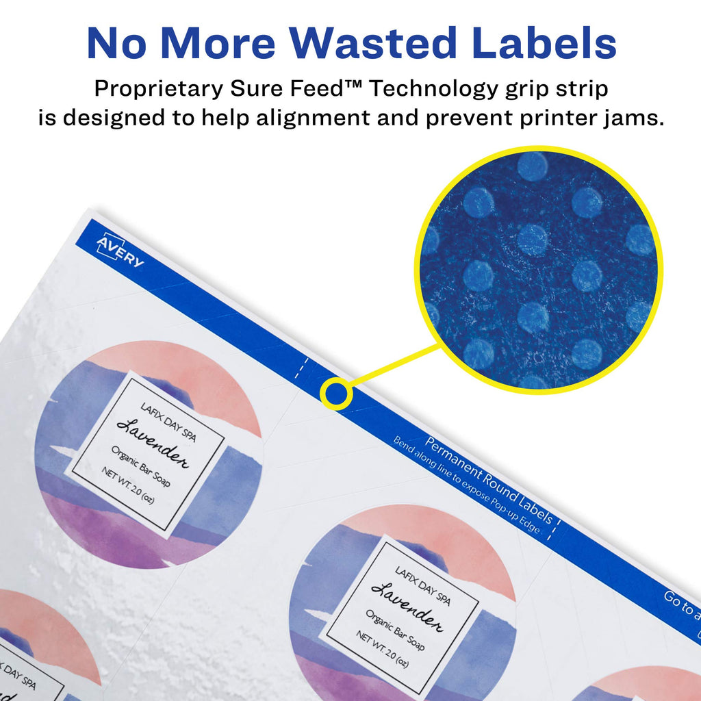 Avery Printable Round Labels with Sure Feed, 2.5" Diameter, Glossy White, 450 Customizable Labels (22830) 450 labels 2.5"
