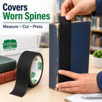 Black BookGuard binding tape, 1.5-inch vinyl-coated cotton cloth for book spine repair and library book restoration.