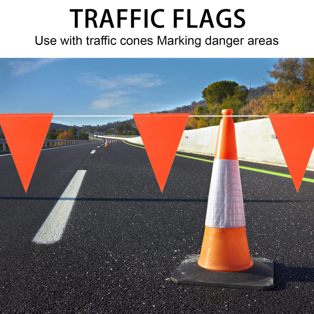 Pennant Safety Flags, Flagging Banner Warning Flags, Marking Flag on String for Parking Lot Events, Traffic Barrier Line, Yard Roof Perimeter, Boundary Construction Workplace 100ft 7x10inch orange