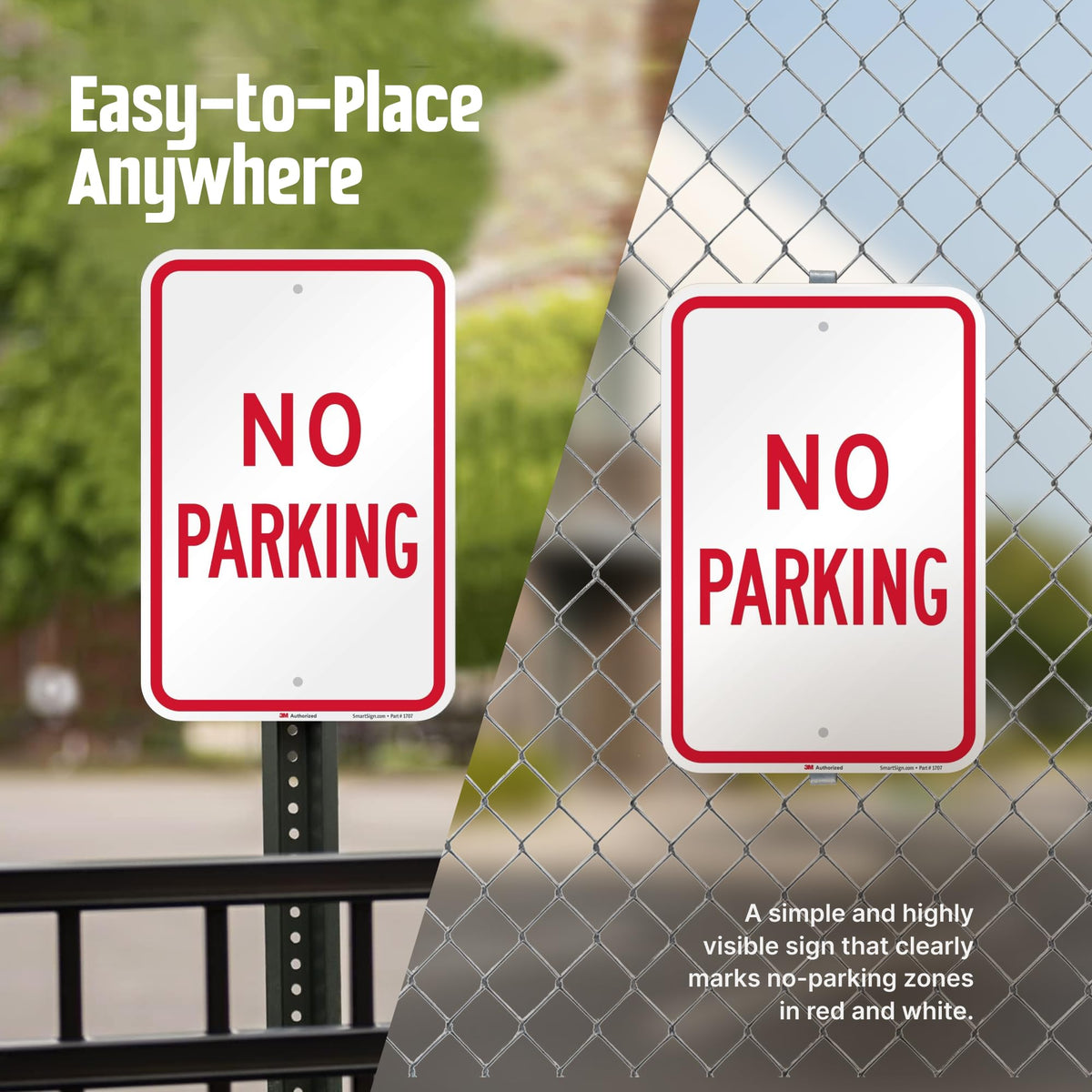SmartSign No Parking Sign - Pack of 2, 18 x 12 inch, 2mm Aluminum Composite, Pre-Drilled Holes, Made in USA, Red and White ACM Aluminum - Pack of 2