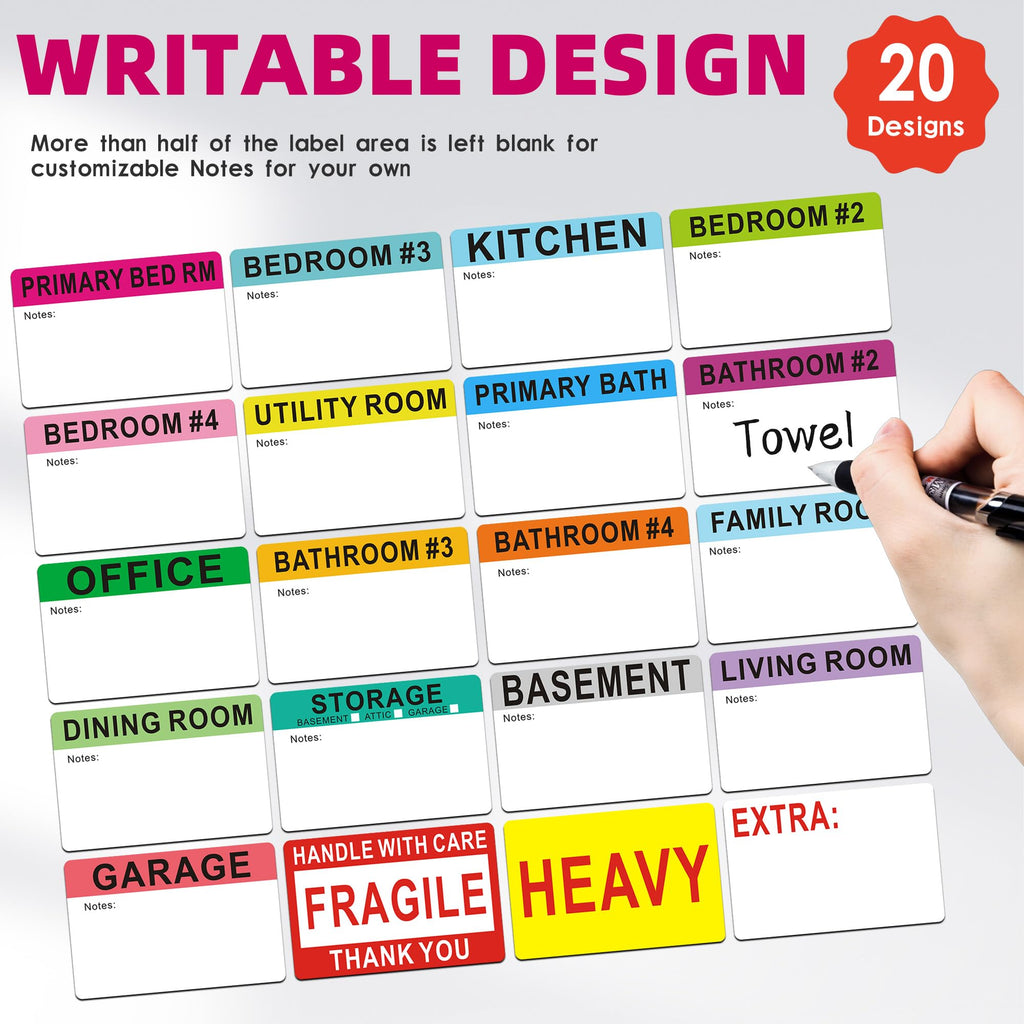Color Coded Writable Moving Box Labels Household Packing Classification 1200
