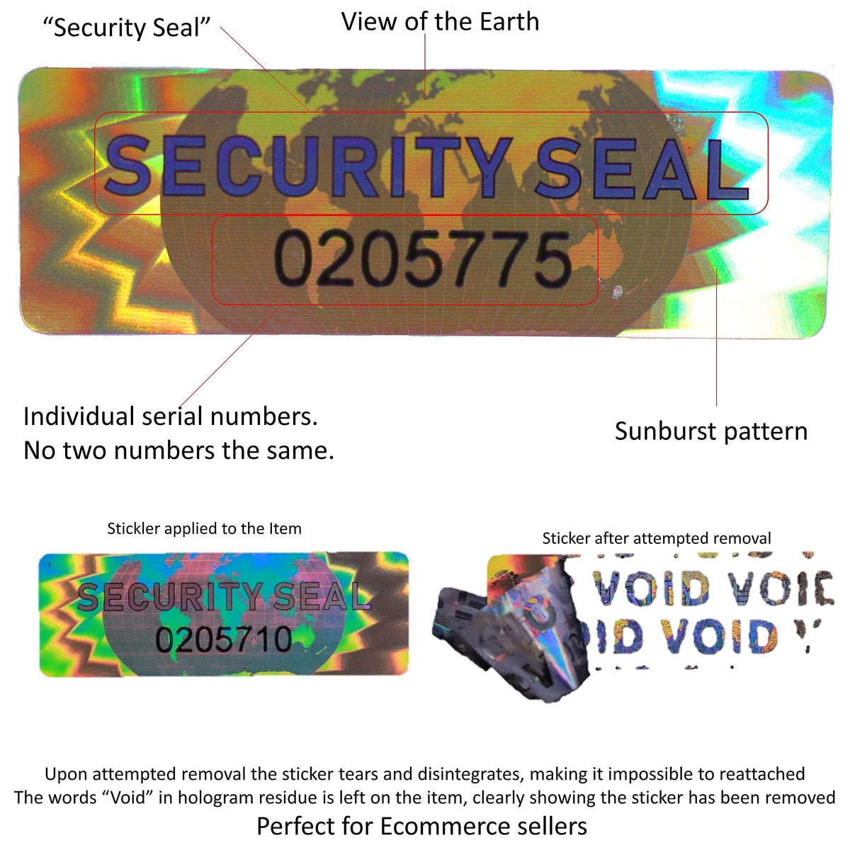 700 Hologram Tamper Evident, Tamper Proof Stickers. Security Seal. Individual Serial Numbers. Tamper Foil Tape Labels. Destroyed Upon Removal with Residual Text Left on Item.… (700 Stickers) 700 Stickers
