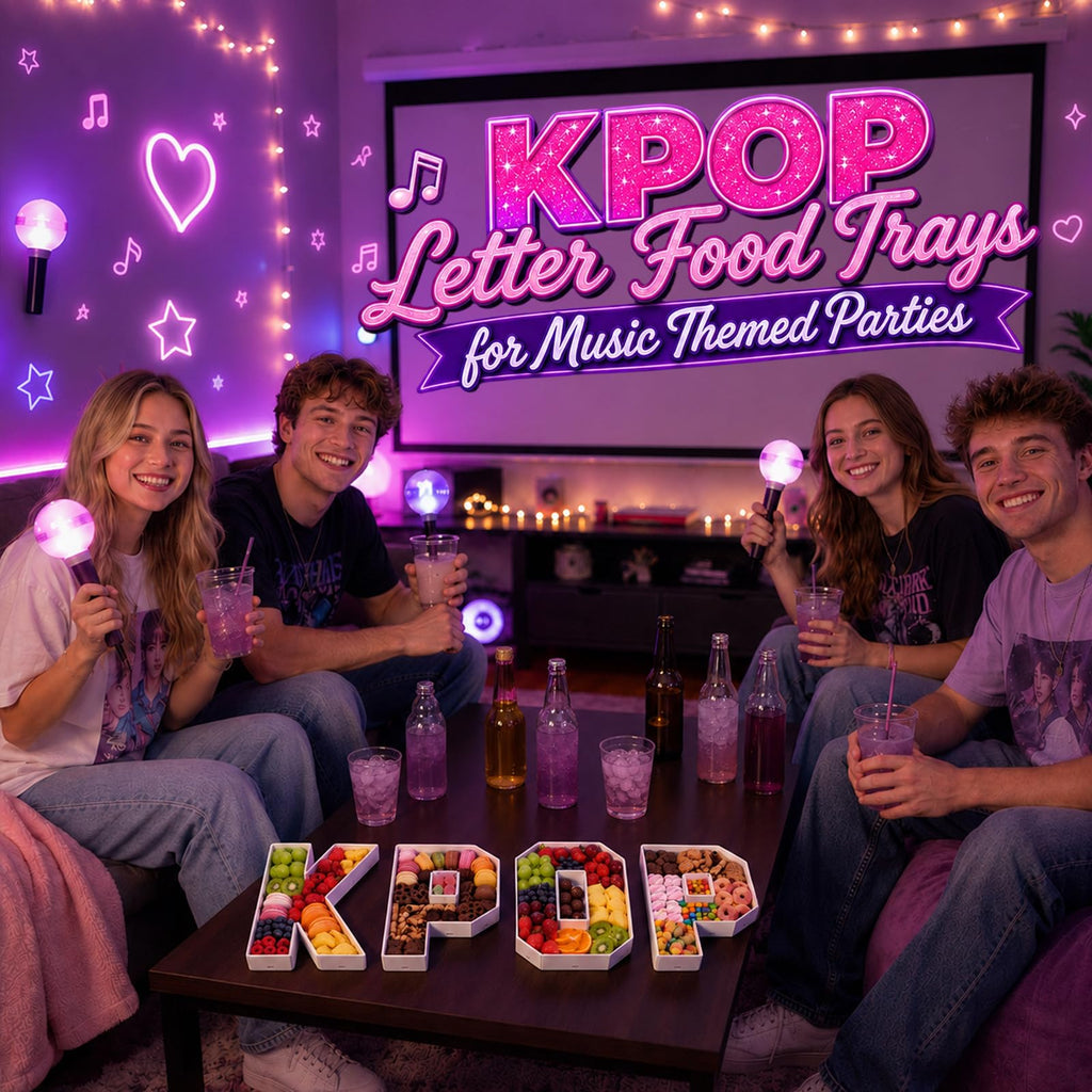 Kpop Birthday Decorations, 10 Inch KPOP Letter Food Trays, 4 Pcs