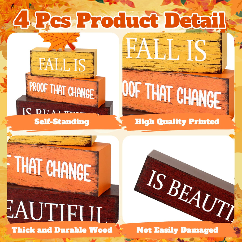 4 Pcs Fall Wooden Decor, Fall Table Decorations Gifts for Home A-Beautiful for Fall