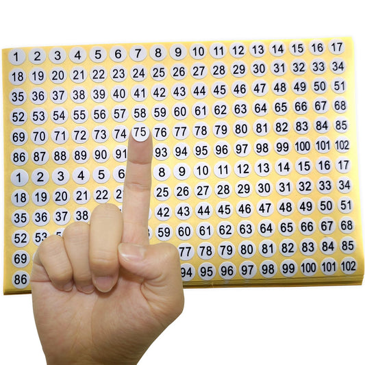1-102 Round Number Stickers - 30 Sets of 3060 Self-Adhesive Labels: Small Number Stickers & Signs