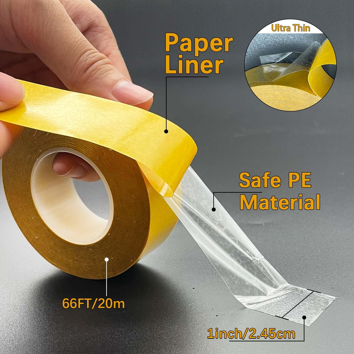 Double Sided Tape Heavy Duty 1'' x 66ft Ultra-Thin Clear Two Sides Tape for Walls, DIY Arts & Crafts, Fix Carpet, Women Clothes, Scrapbooking Woodworking, Anti Cat Scratch, Sewing Project 1 Inch x 66 Feet Yellow
