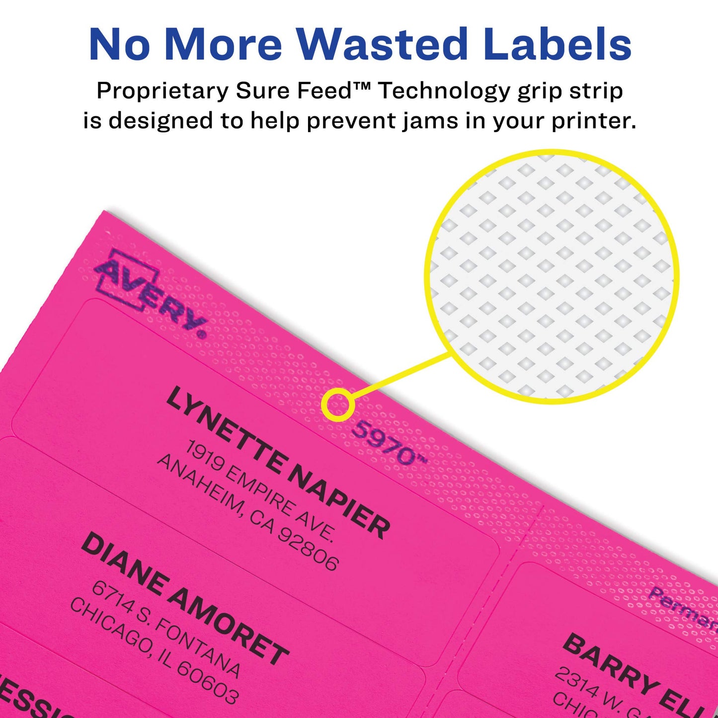Avery Printable Address Labels with Sure Feed, 1" x 2-5/8", Assorted Neon (Magenta, Green and Yellow), 450 Blank Mailing Labels for Laser and Inkjet Printers (5979) 1 in. X 2-5/8 in. 450 labels