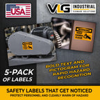 WARNING Keep Hands Clear Safety Labels 5-Pack, OSHA Style Moving Chain & Sprocket Hazard Decals, Industrial Machine Safety Stickers, Waterproof UV Laminated Vinyl, 5"x7" Equipment Warning Labels