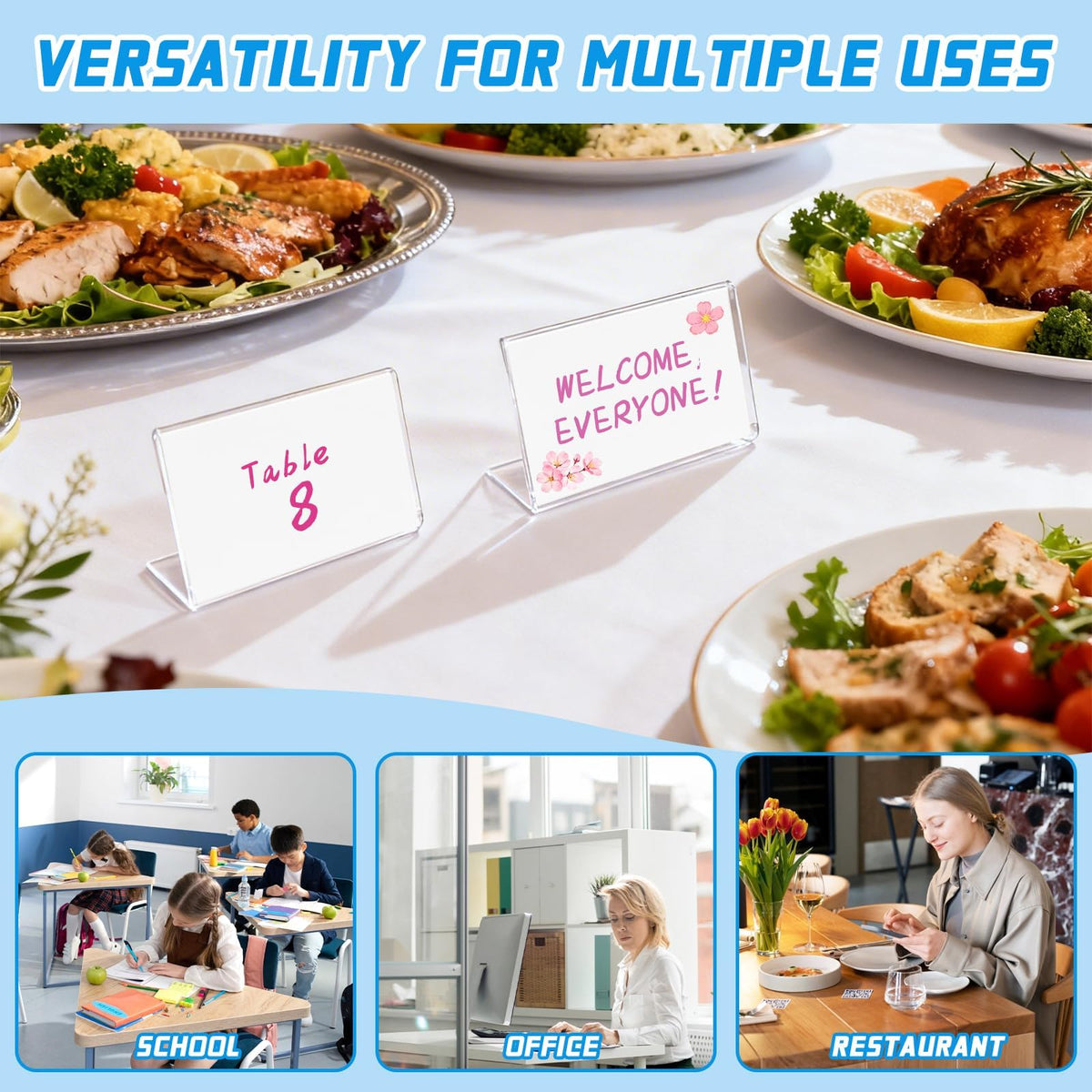 30 Pack Mini Clear Sign Display Holder with Blank Labels,3.5*2.4 Inch Horizontal Slanted L-Shape Plastic Name Card Price Card Tag Label Counter Top Stand