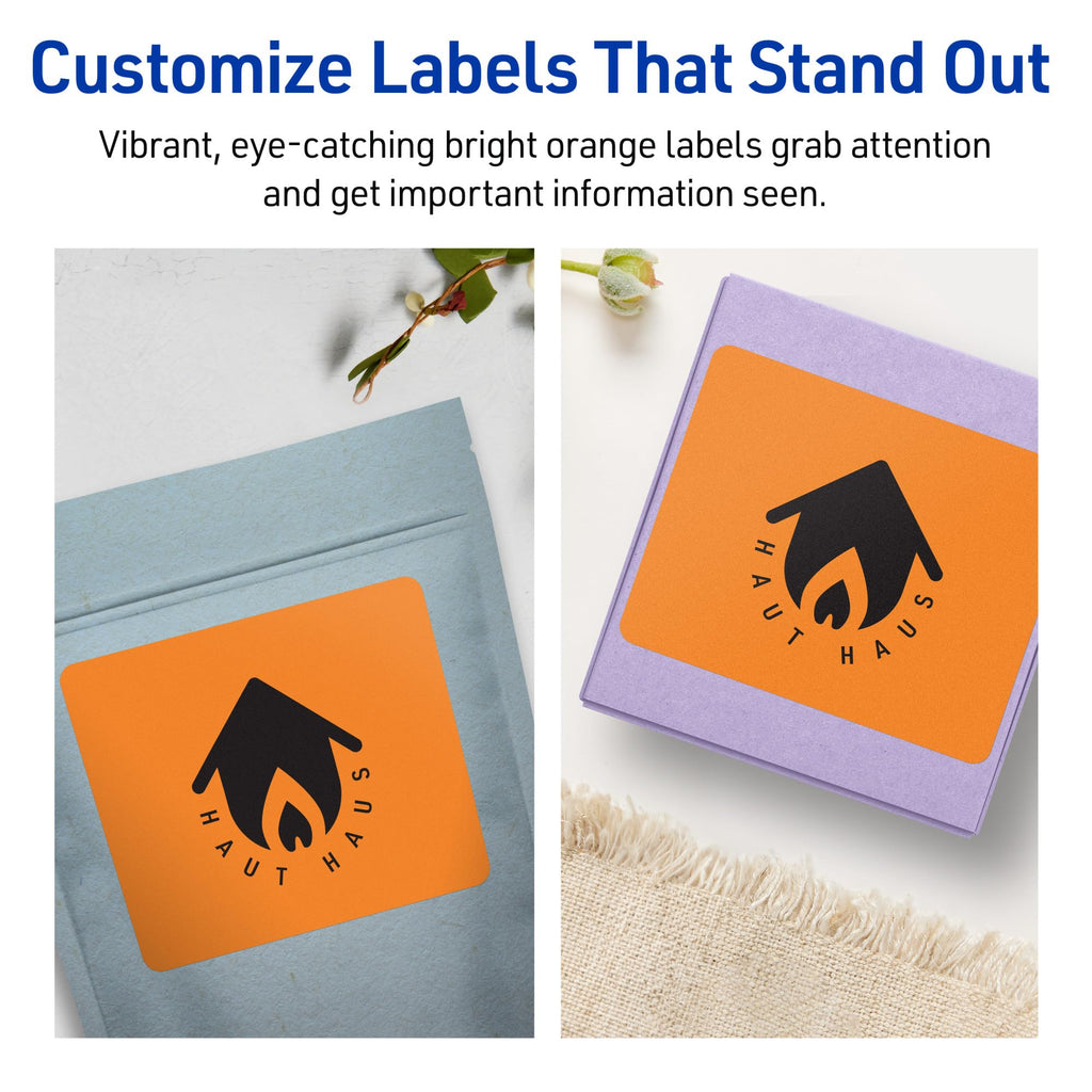 Avery® Printable Rectangle Labels, Sure Feed® Technology, 3" x 3-3/4", Bright Orange Labels, Print-to-The-Edge, Laser/Inkjet Printable, 240 Total, Great for Candles and Ingredients 240 labels