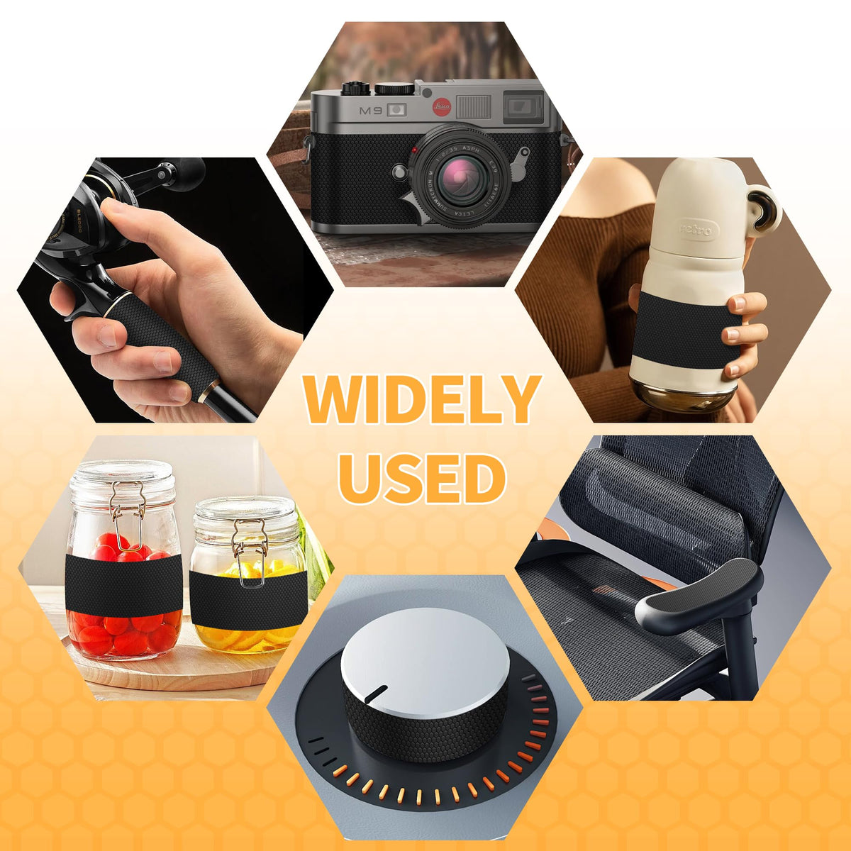 Aobrill Rubber Grip Tape, 6 Pcs Strong Adhesive Non-Slip Tape, Enhanced Cuttable, Heat Resistant, Customizable with Grip for Handles and Contact Surfaces (Black, 6In x 9 In) 9In x 6 In Black