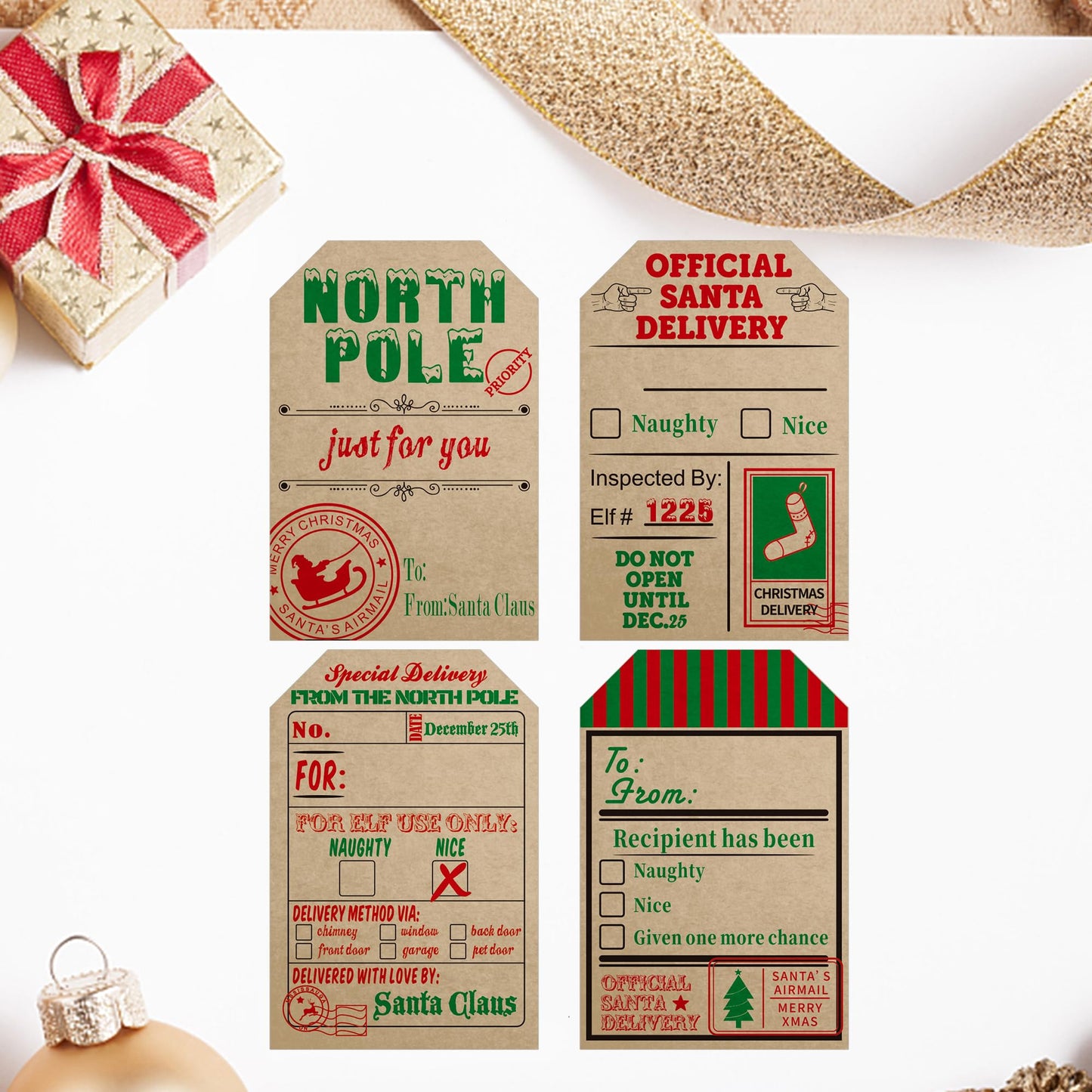 Hybsk 200pcs Christmas Santa Claus Stickers, Kraft Paper 2 x 3 Inch Christmas Cards Labels (Type 1) Type 1