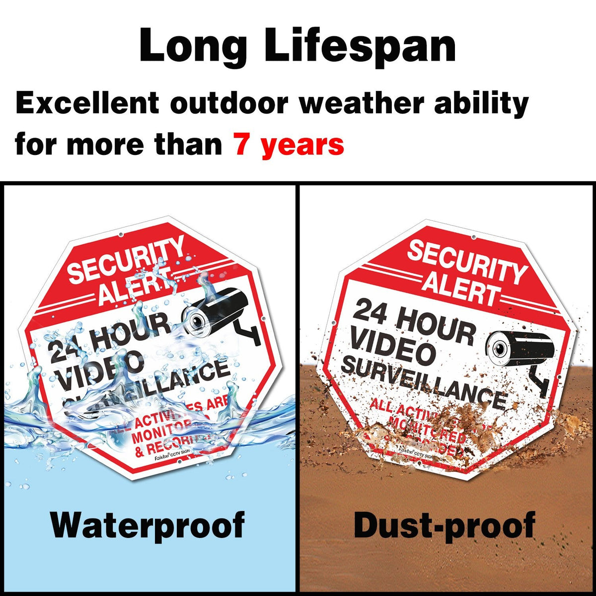 Video Surveillance Sign, 4 Pack 10 x 10 Rust Free .040 Aluminum Security Warning Reflective Metal Signs, Indoor or Outdoor Use for Home Business CCTV Security Camera, UV Protected & Waterproof