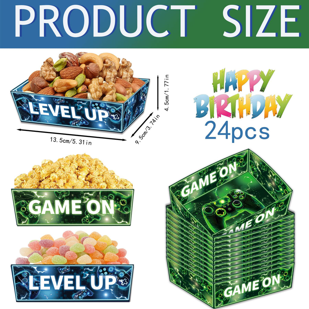 24 Pcs Paper Food Trays for Video Game Theme Party Decorations
