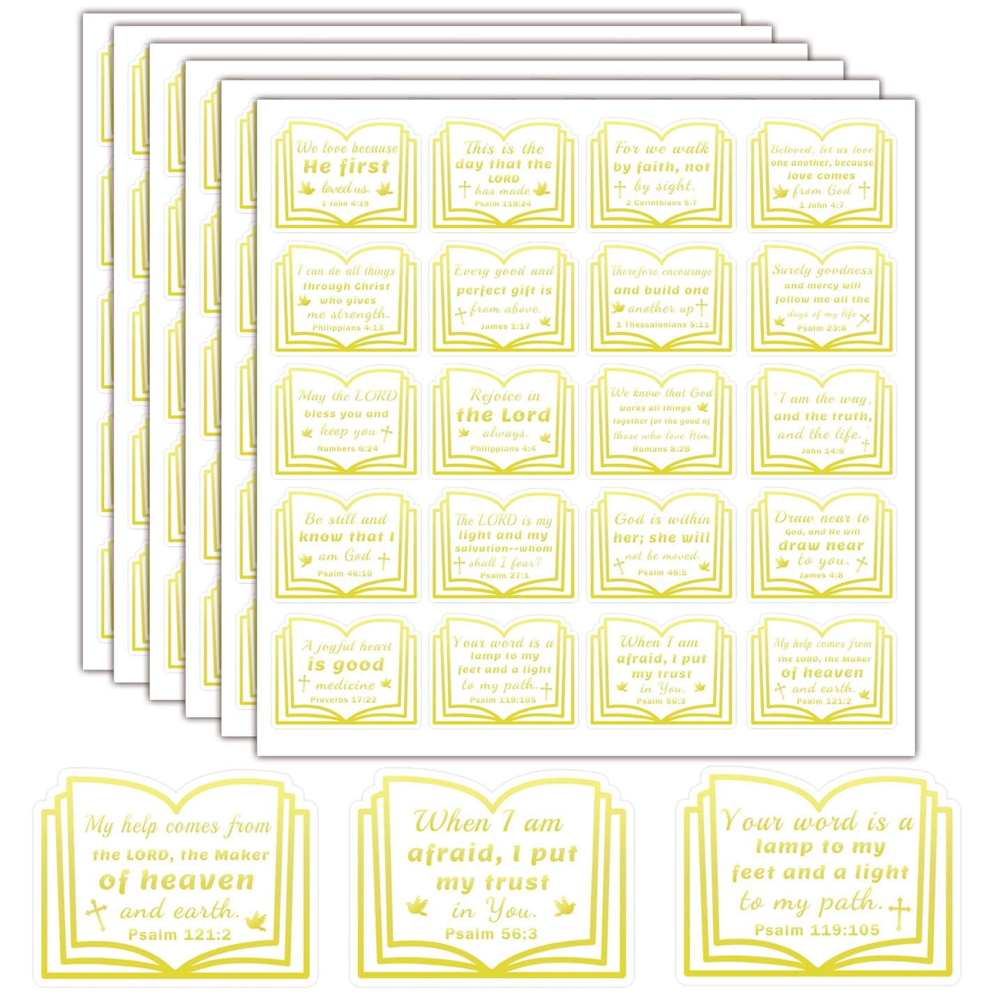 Bible Quote Gold Foil Stickers - Faith Motivational Christian Verses Jesus Inspirational Labels 2 Inch Religious Bible Verse Envelope Seals for Christmas, Holiday,Envelope Seals Decor 200 Pcs (Gold)