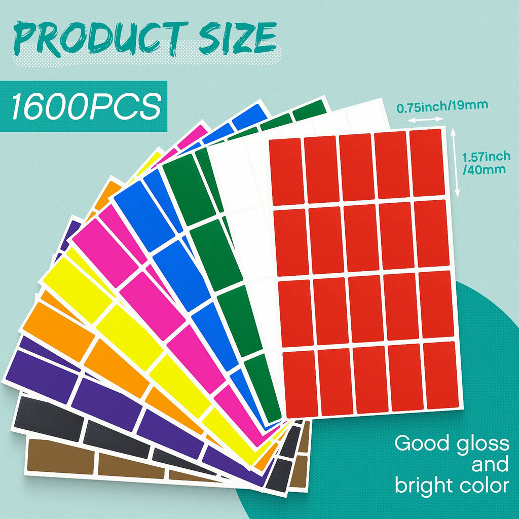 Marspark 1600 Pieces Rectangular Color Coding Stickers 1.57 x 0.75 Inch