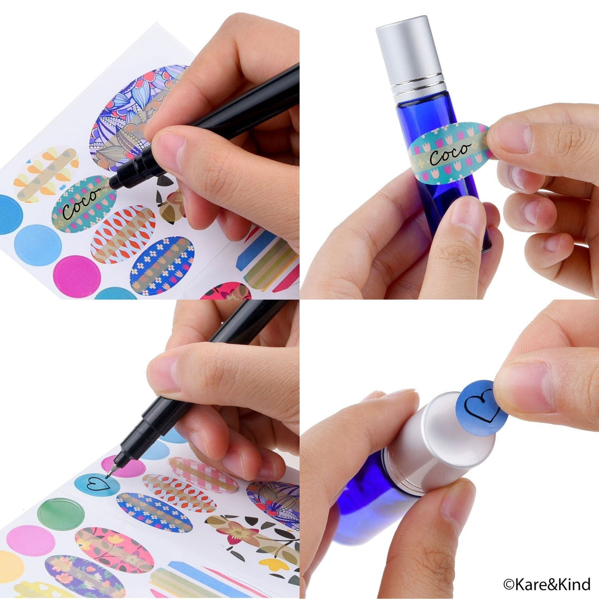Kare & Kind Wick Replacement Kit for refillable nasal inhalers includes cotton wicks, writable stickers, and mini droppers for DIY health care.