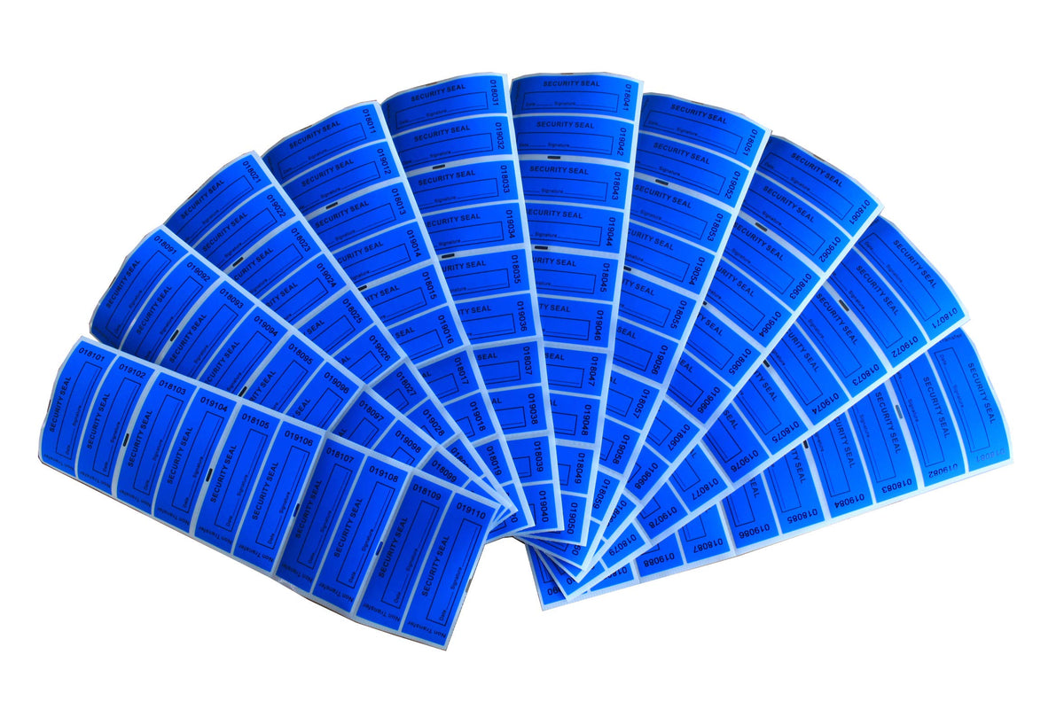 Bundled for 100pcs x 1" x 3.35" Red Total Transfer & Blue Non Transfer Tamper Proof Stickers