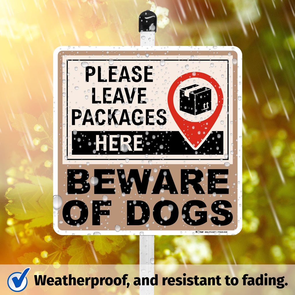Brimar Leave Packages Here Beware of Dogs Yard Sign 10" with Aluminum Stake