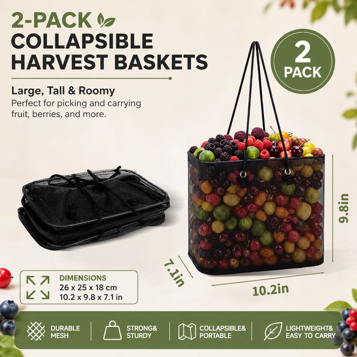 2 Pack Fall Berry Picking Basket Garden Harvest Basket