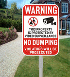 2Pack No Dumping Sign,14" x 10" Property Protected By Video Surveillance Sign with 36" Alloy Stakes, Rust Free &Fade Resistant Heavy Reflective Aluminum,Included Mounting Screw Kit.