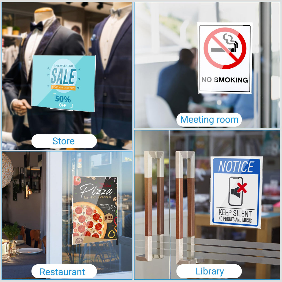 24 Pack Acrylic Sign Holder 8.5 x 11 Wall Mount, Vertical & Horizontal Use, Wall Sign Holders Memo Document Menu Holder for Office Store Restaurants Wedding Party Decoration, No Drilling 24 Pack