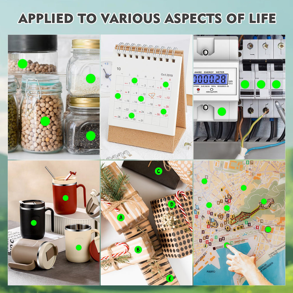 10000Pcs Fluorescent Green Dot Stickers, 1/2" Round Circle Label Permanent 10 Rolls-10000PCS
