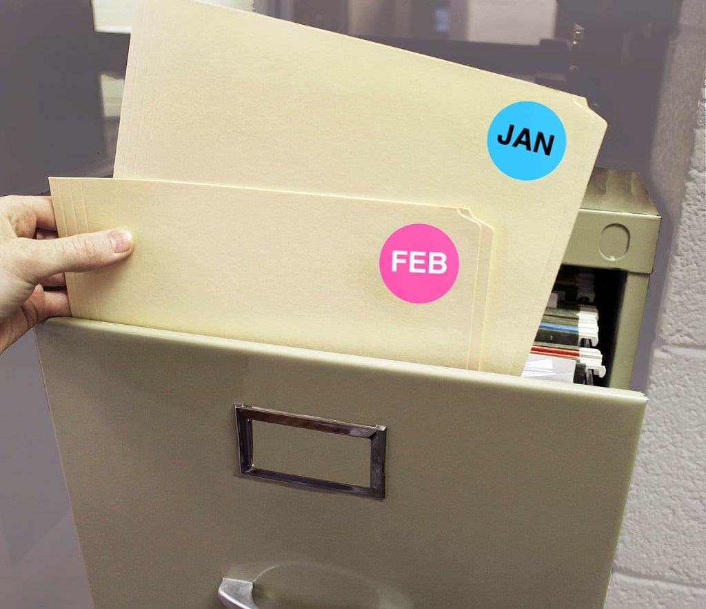 ChromaLabel 1.50-inch round color-coding month labels with 288 stickers in variety pack for organizing and labeling tasks.