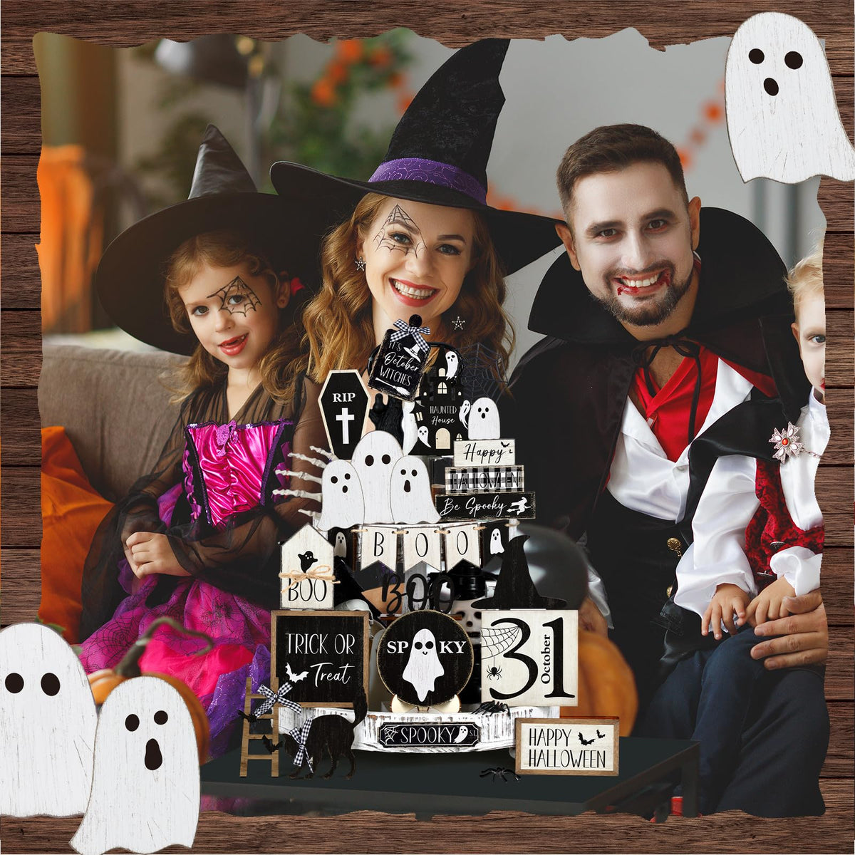 Vercraft Halloween Ghost Tiered Tray Decorations, Ghost