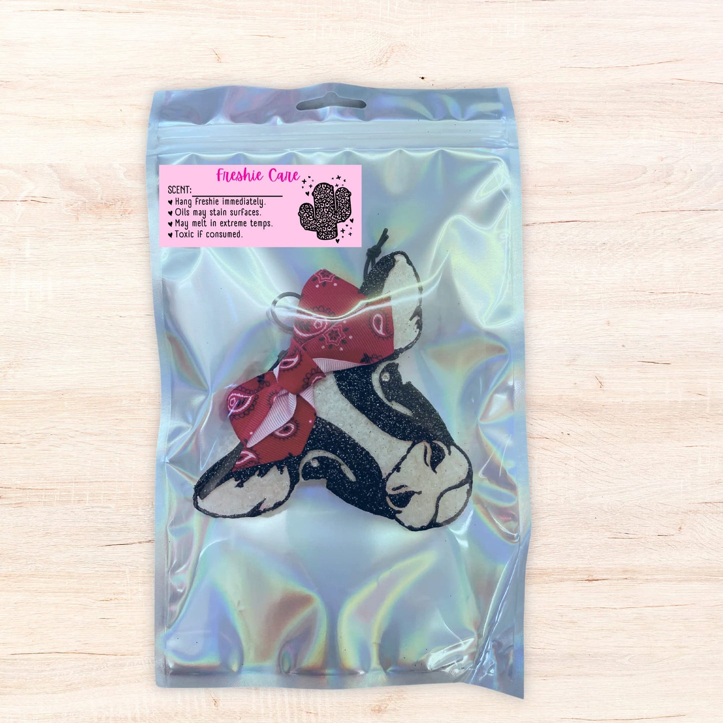 Freshie Care Instruction Card Sticker with Line to Write in Scent | 350 pc roll | Leopard Cactus Pink Warning Labels Customer Package 1x2.5”