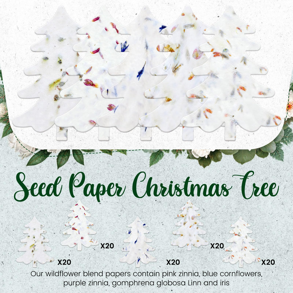 Dunzoom 100 Pcs Handmade Wildflower Seed Paper Tag, Christmas Tree Shape