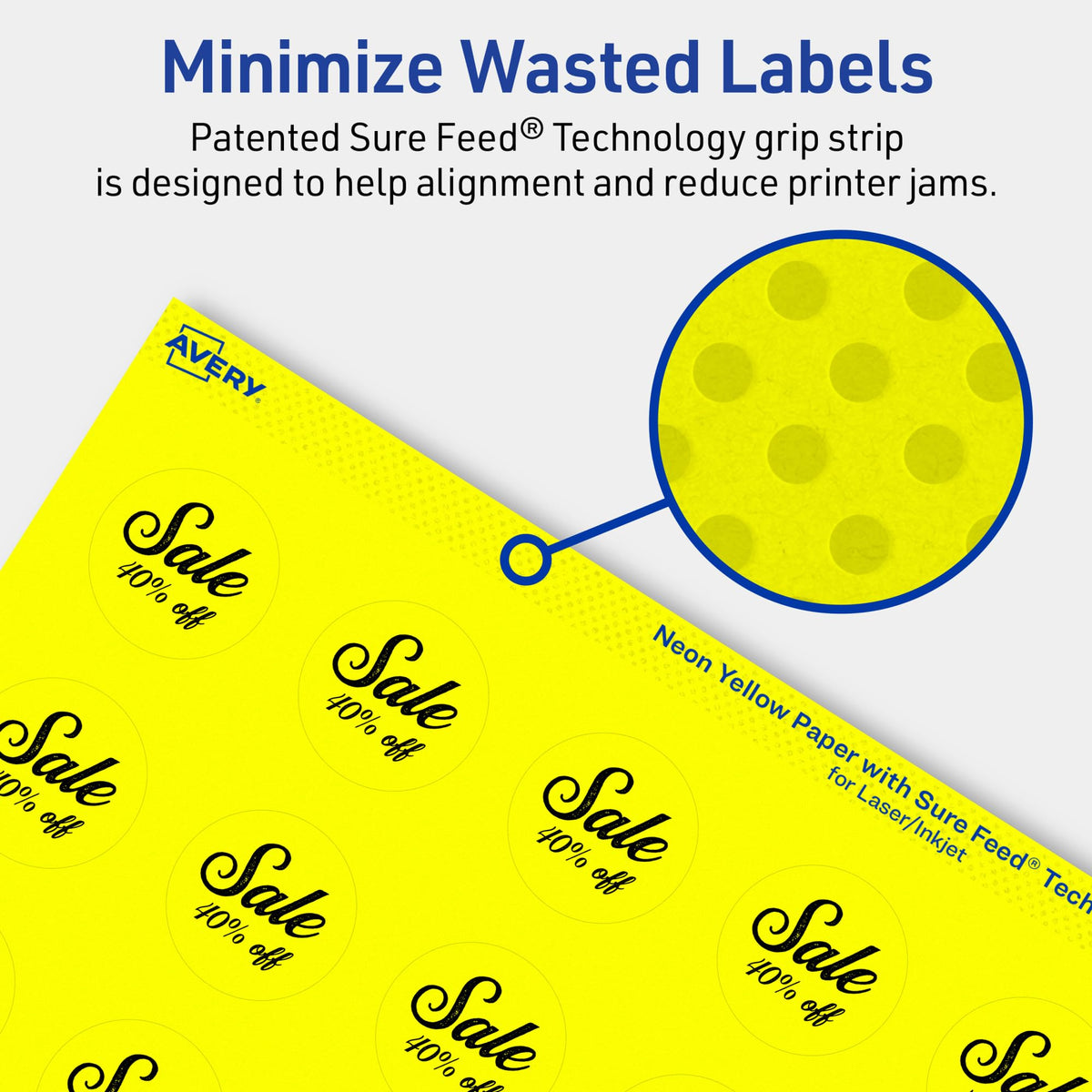 Avery Printable Round Labels, Sure Feed Technology, 1-1/4" Diameter, Neon Yellow Labels, Print-to-the-Edge, Laser/Inkjet, 600 Total, Great for Price Stickers and Mailing Seals 600 labels