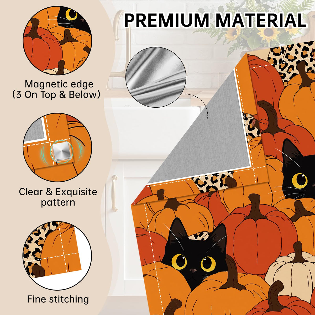 Halloween Cat Dishwasher Magnet Cover, Pumpkin Reusable Appliances Panel