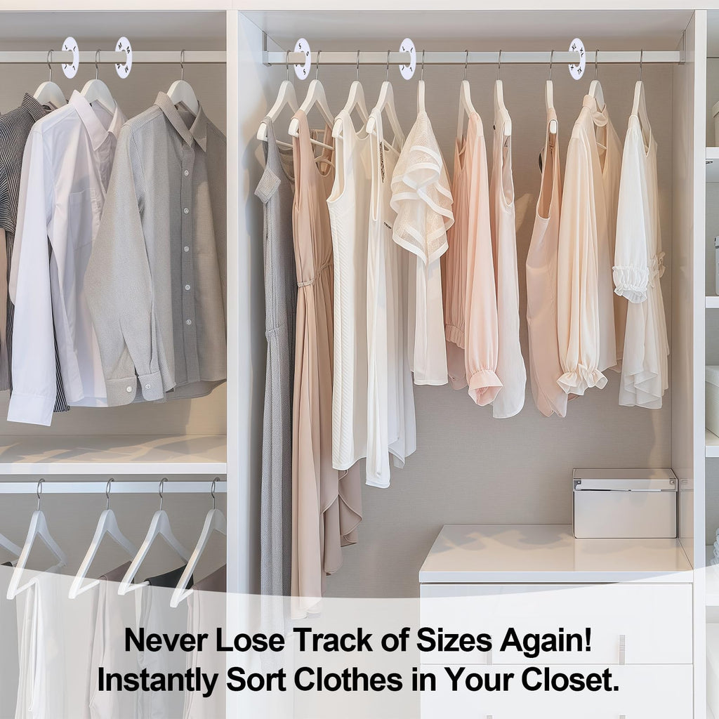 13 Pcs Clothing Rack Size Dividers Round White Plastic Size Markers for Clothing Rack Pre-Labeled (XXS-XXXL) & Blank Dividers & Erasable Pen for Closet, Retail Store, Wardrobe 13 Pcs